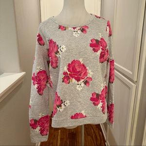 Ann Taylor Loft Gray Floral Crewneck Sweatshirt